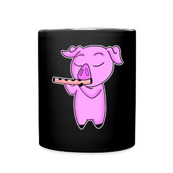 Pig plays flute - Full Colour Mug - black - Front
