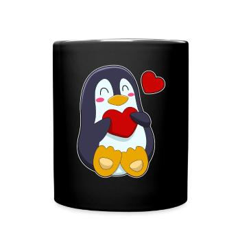 Pinguin Herz - Tasse einfarbig - Schwarz - Vorne