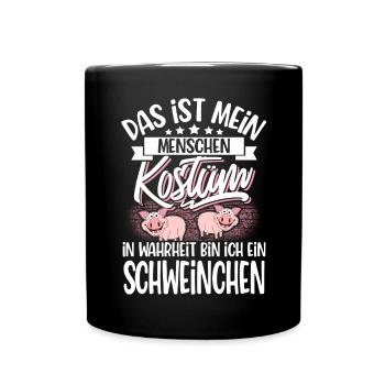 Schwein Kostüm - Tasse einfarbig - Schwarz - Vorne