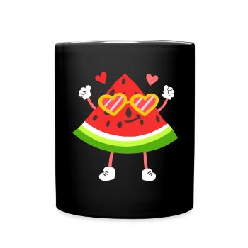 Wassermelone Obst Kawaii - Tasse einfarbig - Schwarz - Vorne