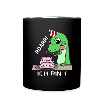1. Geburtstag Dino Geburtstag Ich bin 1 - Tasse einfarbig - Schwarz - Vorne