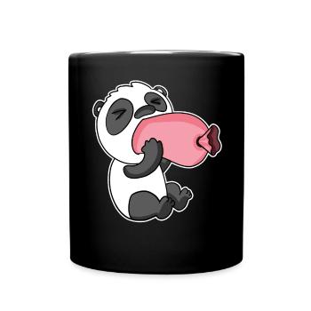 Panda mit Wurst - Tasse einfarbig - Schwarz - Vorne