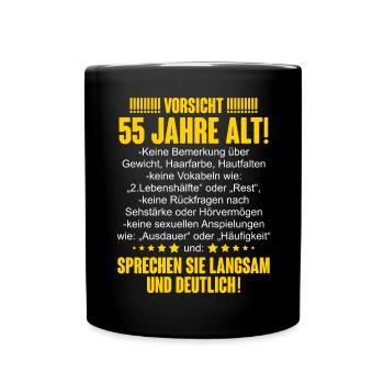 55. Geburtstag - Tasse einfarbig - Schwarz - Vorne