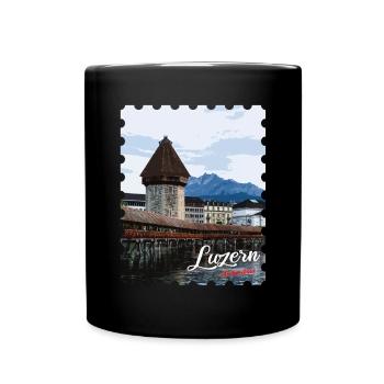 Luzern Kapellbrücke Panorama - Tasse einfarbig - Schwarz - Vorne