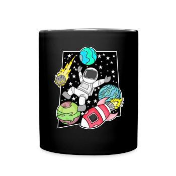 Astronaute dans l’espace avec fusée - Mug uni - noir - Devant