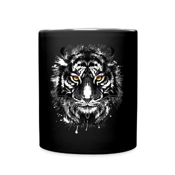 Retro Tiger - Katze - Schöne Augen - Tasse einfarbig - Schwarz - Vorne