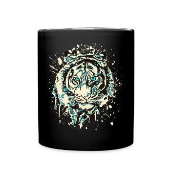 Tiger Katze - Vintage Grunge - Katzenauge Blau - Tasse einfarbig - Schwarz - Vorne