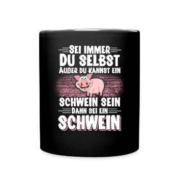 Schwein - Tasse einfarbig - Schwarz - Vorne