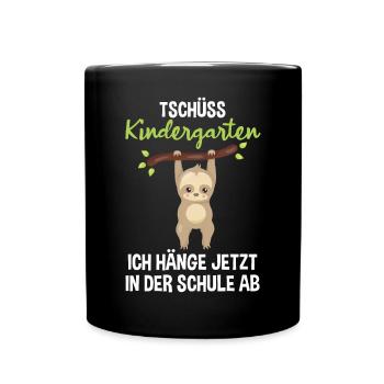 Einschulung Schulbeginn 1. Klasse Faultier Spruch - Tasse einfarbig - Schwarz - Vorne
