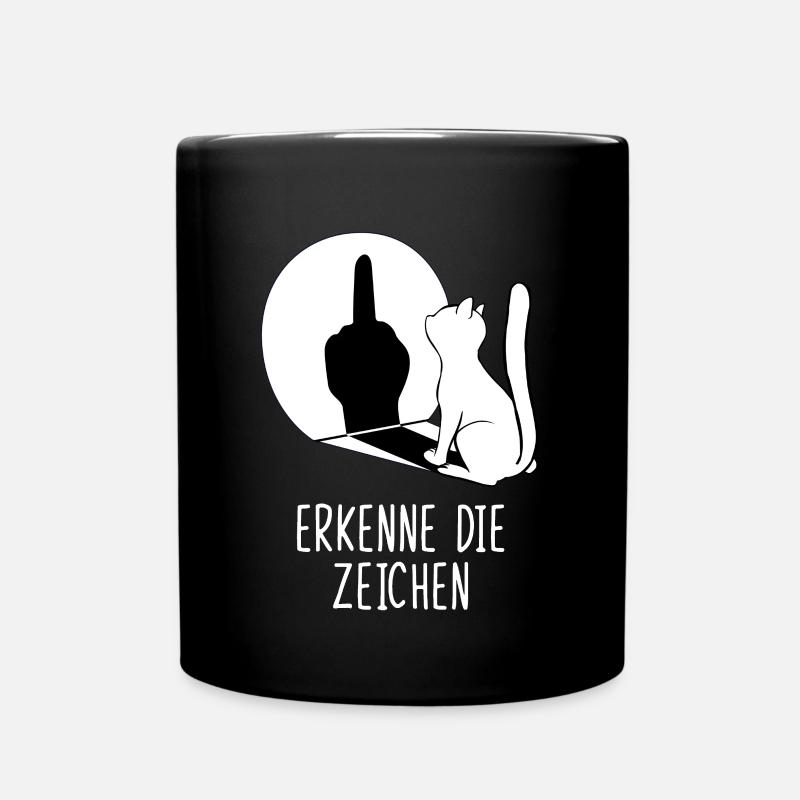 Erkenne die Zeichen Katze Mittelfinger - Tasse einfarbig - Schwarz