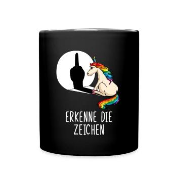 Erkenne die Zeichen Einhorn Mittelfinger Schatten - Tasse einfarbig - Schwarz - Vorne