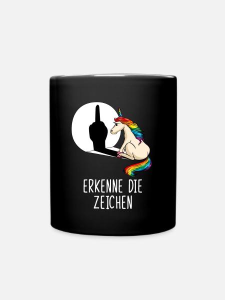 Erkenne die Zeichen Einhorn Mittelfinger Schatten - Tasse einfarbig - Schwarz
