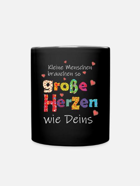 Kleine Menschen brauchen große Herzen - Danke - Tasse einfarbig - Schwarz