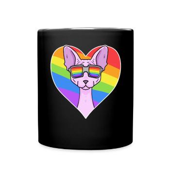 Sphynx Katze - Sphinx-Katze - Regenbogen Herz - Tasse einfarbig - Schwarz - Vorne