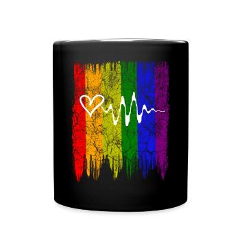 Regenbogen Herz - Tasse einfarbig - Schwarz - Vorne