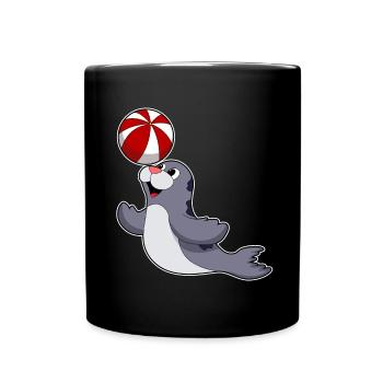 Seehund Schwimmen Wasserball Sommer - Tasse einfarbig - Schwarz - Vorne