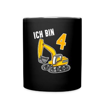Bagger T-Shirt 4. Geburtstag 4 Jahre Jungen Shirt - Tasse einfarbig - Schwarz - Vorne