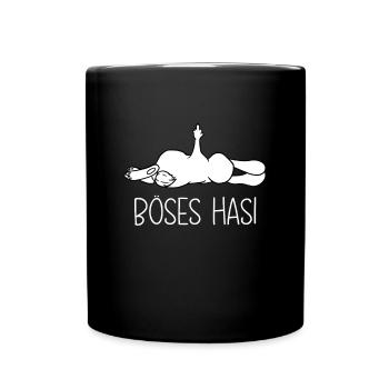 Böses Hasi Hase mit Mittelfinger - Tasse einfarbig - Schwarz - Vorne