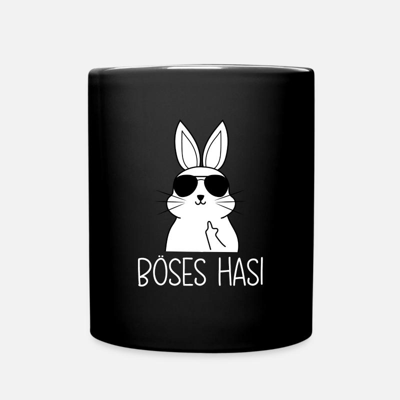 Böses Hasi Hase mit Mittelfinger - Tasse einfarbig - Schwarz
