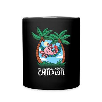 Cute Axolotl In A Hammock Chillalotl - Full Colour Mug - black - Front