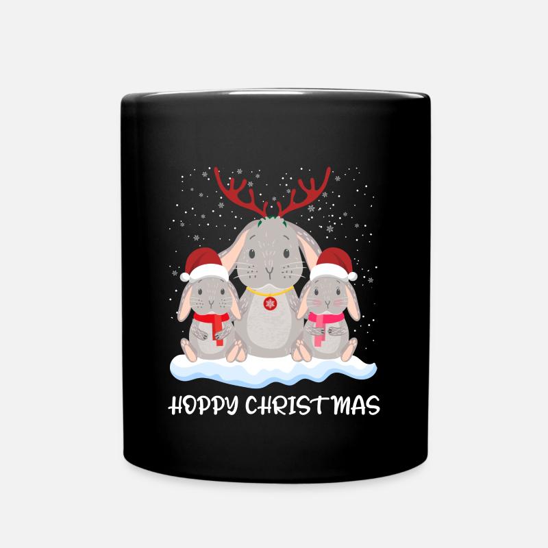 Rabbit Hoppy Christmas Merry Christmas - Full Colour Mug - black