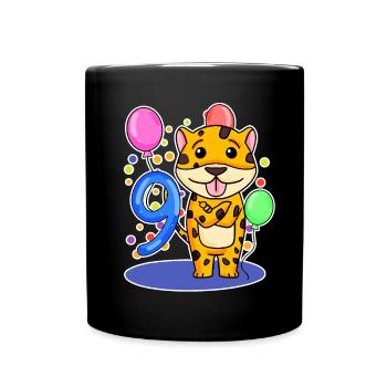 9 Jahre alt - Jaguar - 9. Geburtstag Geschenk - Tasse einfarbig - Schwarz - Vorne