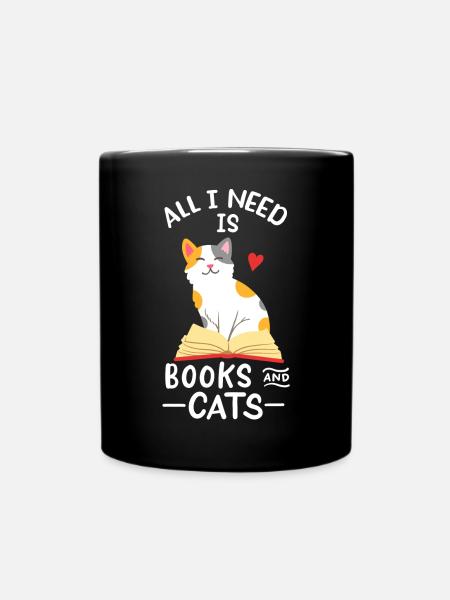 Bücher Katzen - Tasse einfarbig - Schwarz