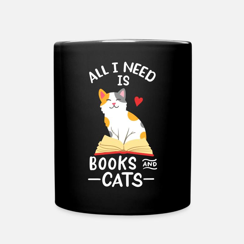 Bücher Katzen - Tasse einfarbig - Schwarz