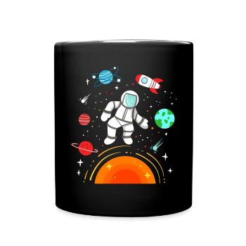 Astronaut Planeten Weltraum - Tasse einfarbig - Schwarz - Vorne