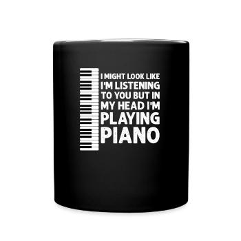 Dans My Head I’m Playing Piano, Funny Pianiste - Mug uni - noir - Devant