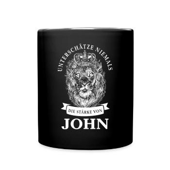 John Geschenk Name Löwe - Tasse einfarbig - Schwarz - Vorne