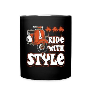 Ride With Style Motor Scooter Retro Motorcycle - Full Colour Mug - black - Front