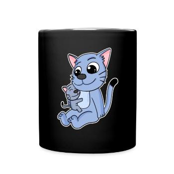 Katze Familie - Katze mit Baby - Katze - Tasse einfarbig - Schwarz - Vorne