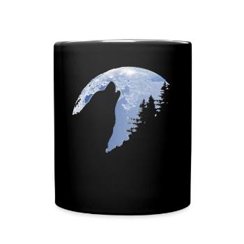 Wolf hurle sur la lune - La silhouette de Wolf - Mug uni - noir - Devant