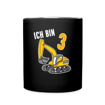 Bagger T-Shirt 3. Geburtstag 3 Jahre Jungen Shirt - Tasse einfarbig - Schwarz - Vorne