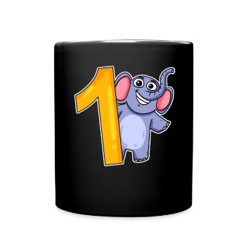 1er anniversaire - 1 an - Motif éléphant - Mug uni - noir - Devant