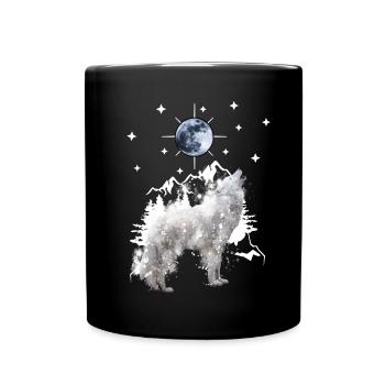 silhouette de loup hurlant avec la lune - Mug uni - noir - Devant