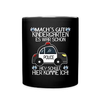 Einschulung Polizei Jungen Schulkind Geschenk - Tasse einfarbig - Schwarz - Vorne