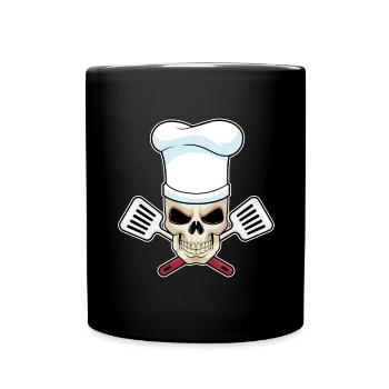 Totenkopf Koch Pfannenwender Kochen - Tasse einfarbig - Schwarz - Vorne