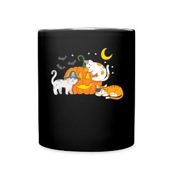 Halloween Katzen Kürbis - Tasse einfarbig - Schwarz - Vorne