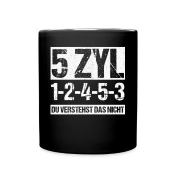 5 Zylinder Autoliebhaber Geschenk - Tasse einfarbig - Schwarz - Vorne