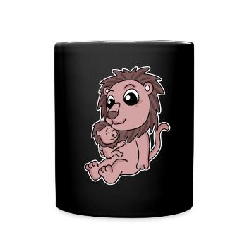 Lion famille - Lion avec bébé - Lion - Mug uni - noir - Devant