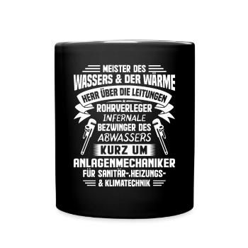 Heizungsbauer Heizungsbau Heizungsinstallateur - Tasse einfarbig - Schwarz - Vorne