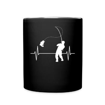 Angler With Fishing Rod Fisherman Heartbeat Gift - Full Colour Mug - black - Front