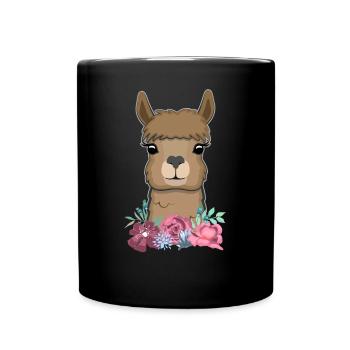 Lama Alpaka Geschenk Niedliche Zoo Tiere Blumen - Tasse einfarbig - Schwarz - Vorne