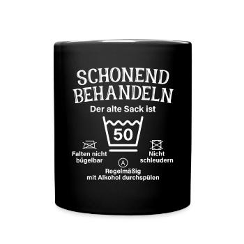 Schonend Behandeln Sack Geschenk 50. Geburtstag - Tasse einfarbig - Schwarz - Vorne