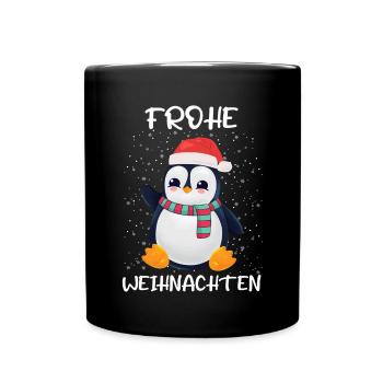 Pinguin Frohe Weihnachten - Tasse einfarbig - Schwarz - Vorne