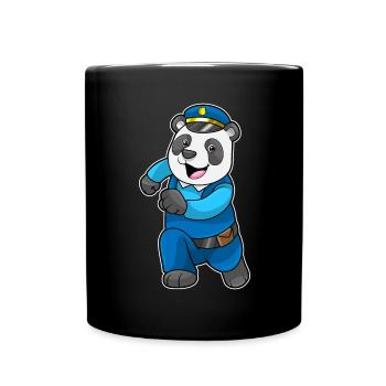 Panda Polizist Polizeimütze Polizei - Tasse einfarbig - Schwarz - Vorne