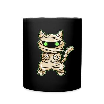 Chat à momie effrayant Avec les yeux Verts - Mug uni - noir - Devant