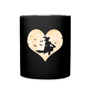 Witch's bbed in front of heart shape moon witch switch - Full Colour Mug - black - Front